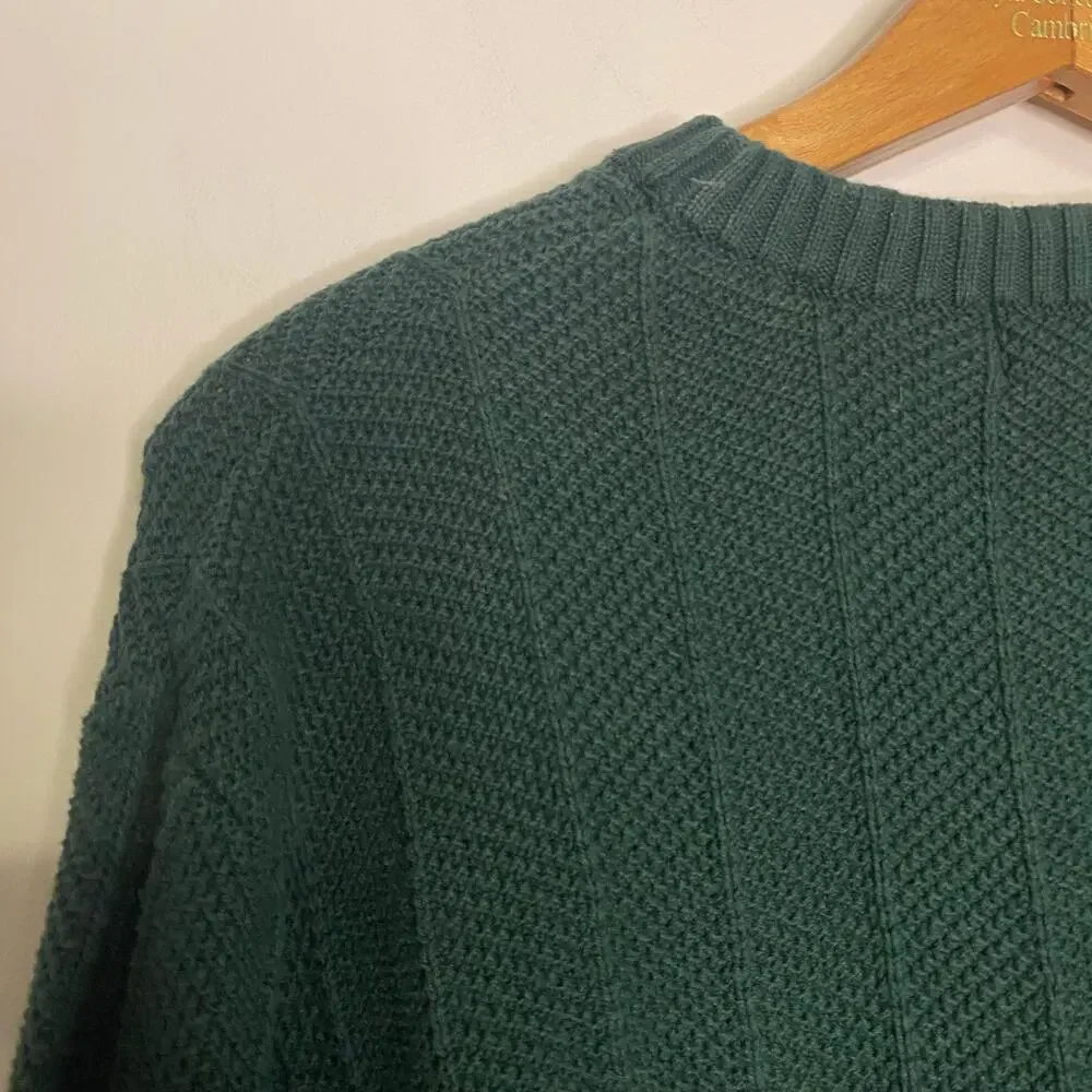 Mens US Polo Assn Green Thick Cable Knit Pullover Sweater Preppy Crew Neck Large